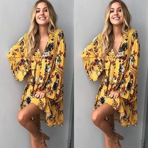 Casual Boho Chiffon V-Neck Mini Sundress